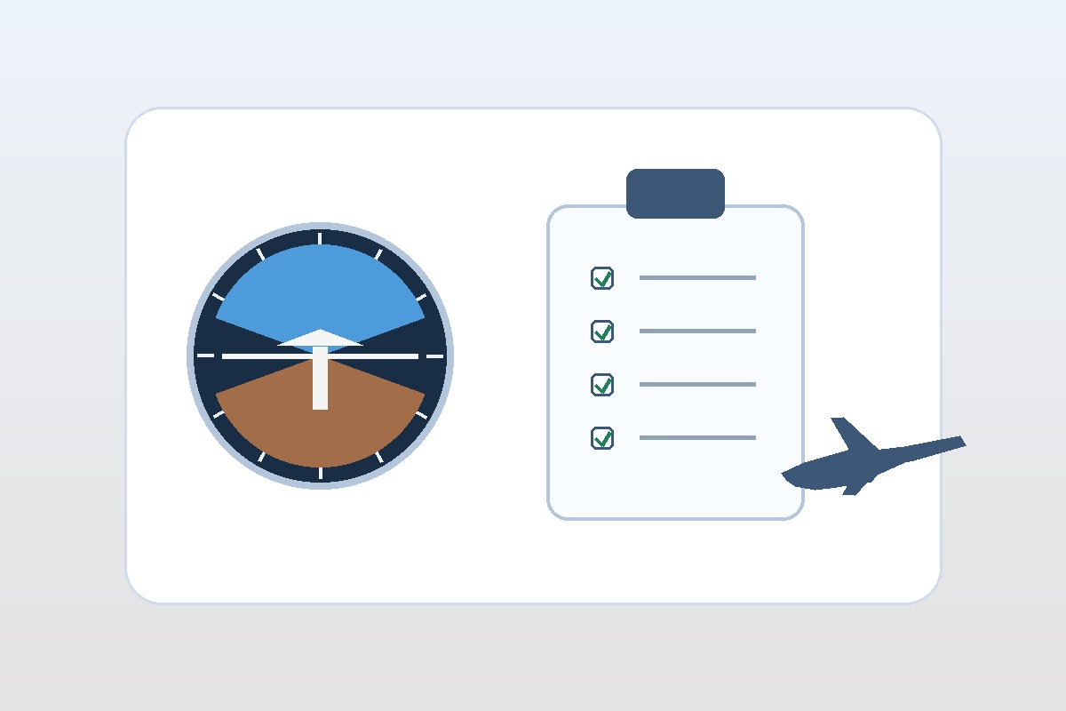 Pilot training checklist and flight instrument illustration